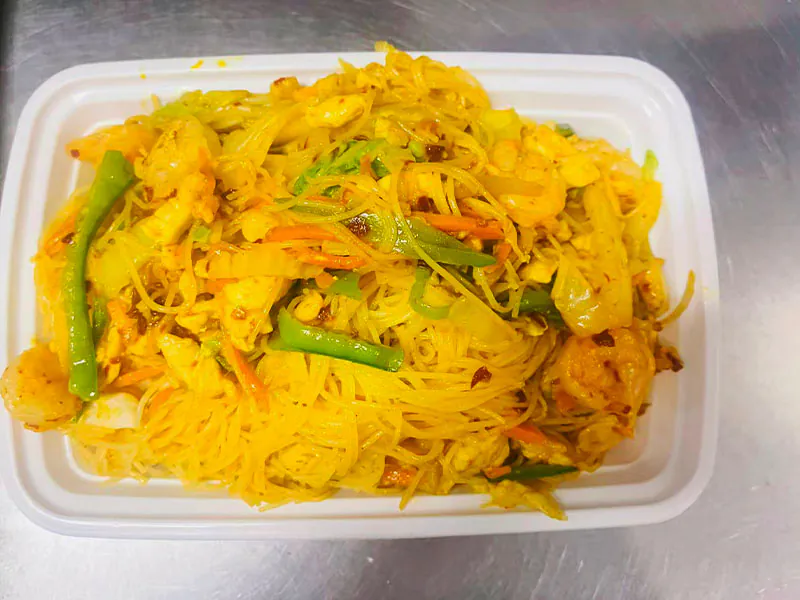 Curry-tossed noodles with shrimp, chicken and veggies at Asian Cuisine, a Chinese Restaurant in Kutztown